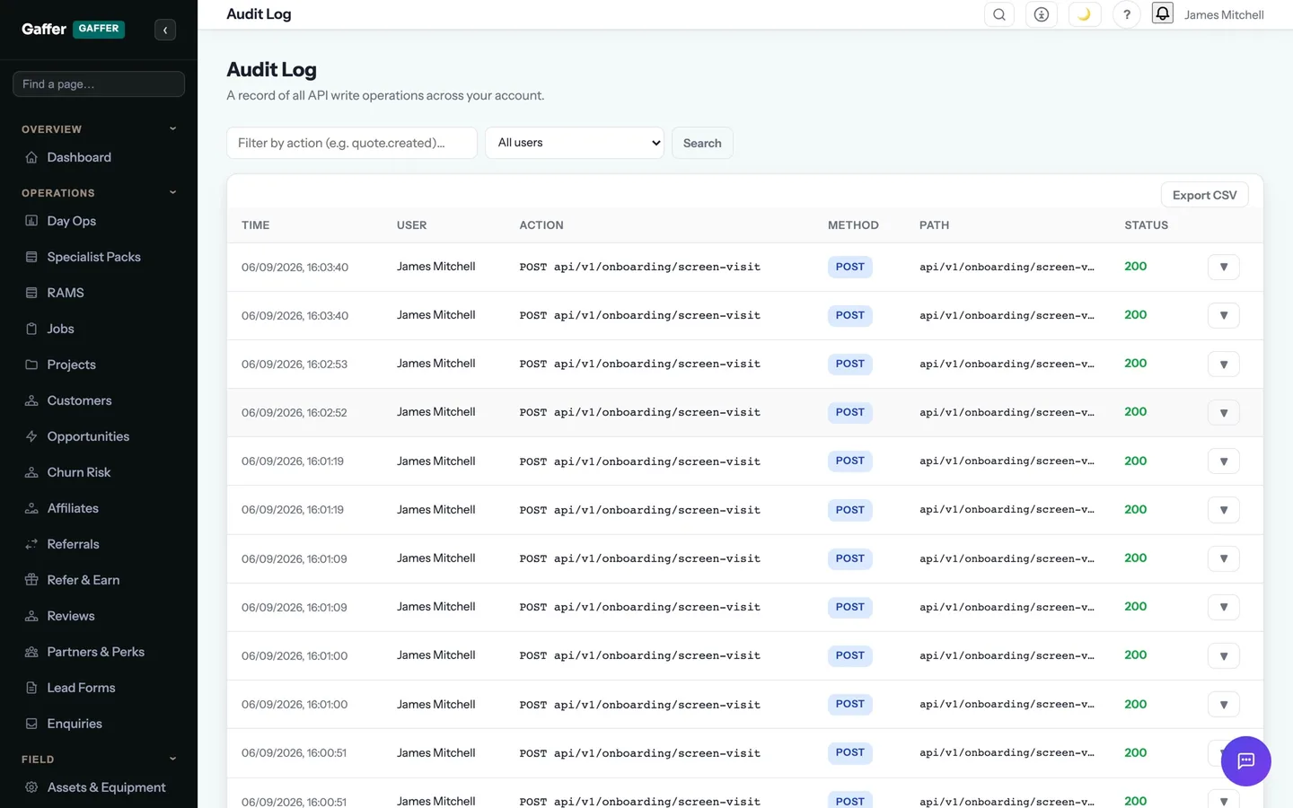 Audit log in Gaffer