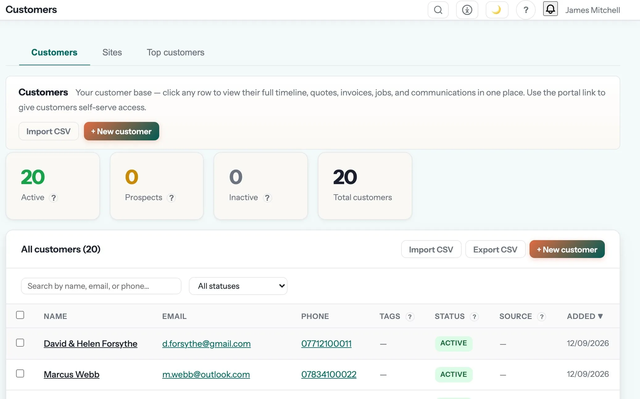 Customers & CRM in Gaffer