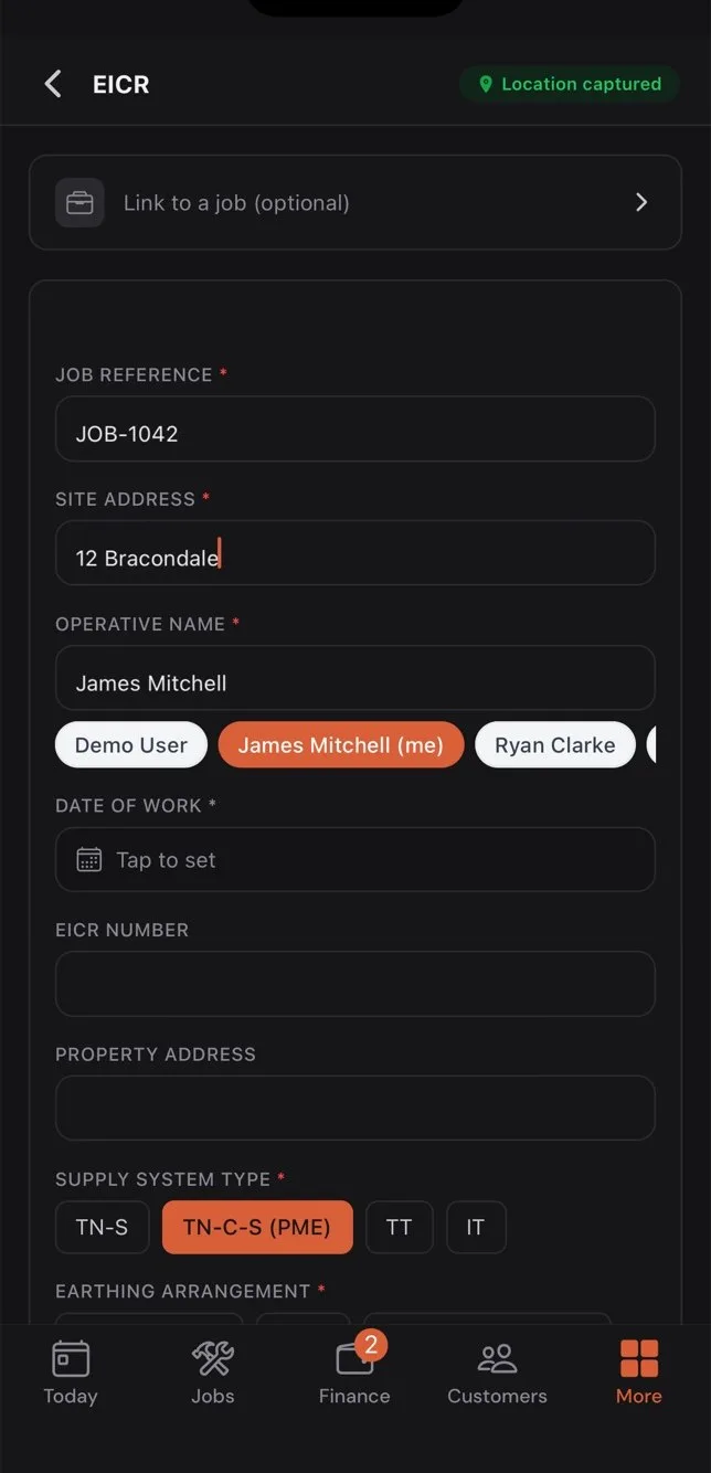 Filling a certificate in the Gaffer mobile app