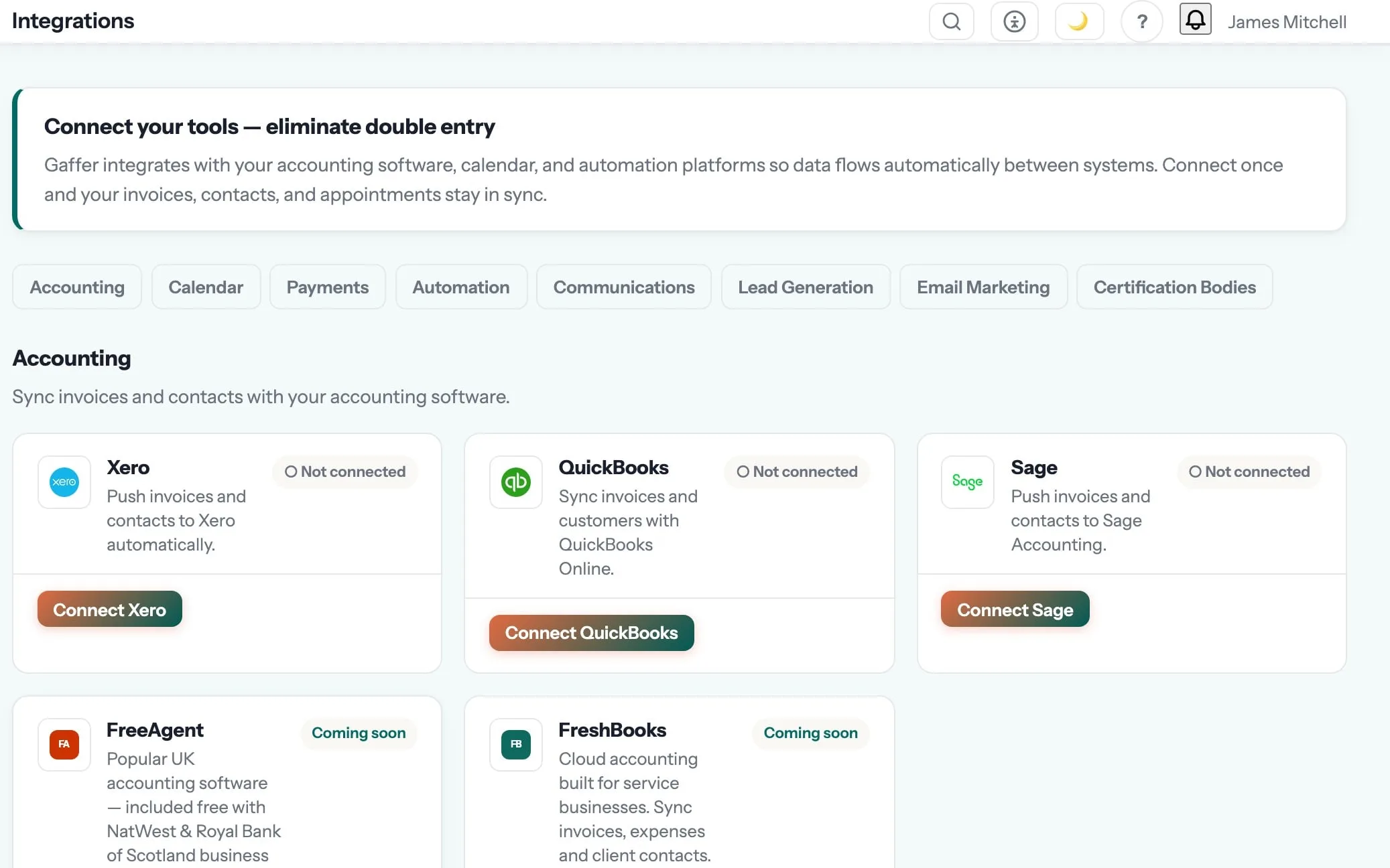 Integrations in Gaffer