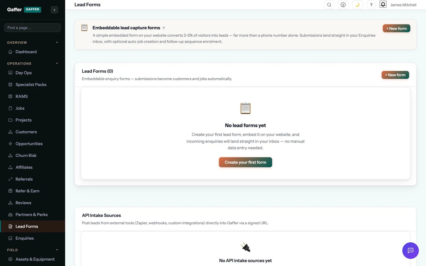 Lead capture forms in Gaffer