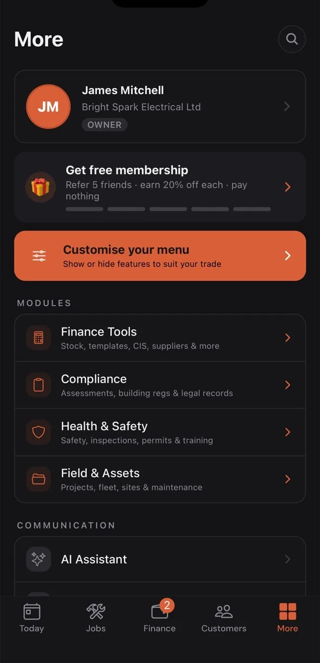 Everything else screen in the Gaffer mobile app