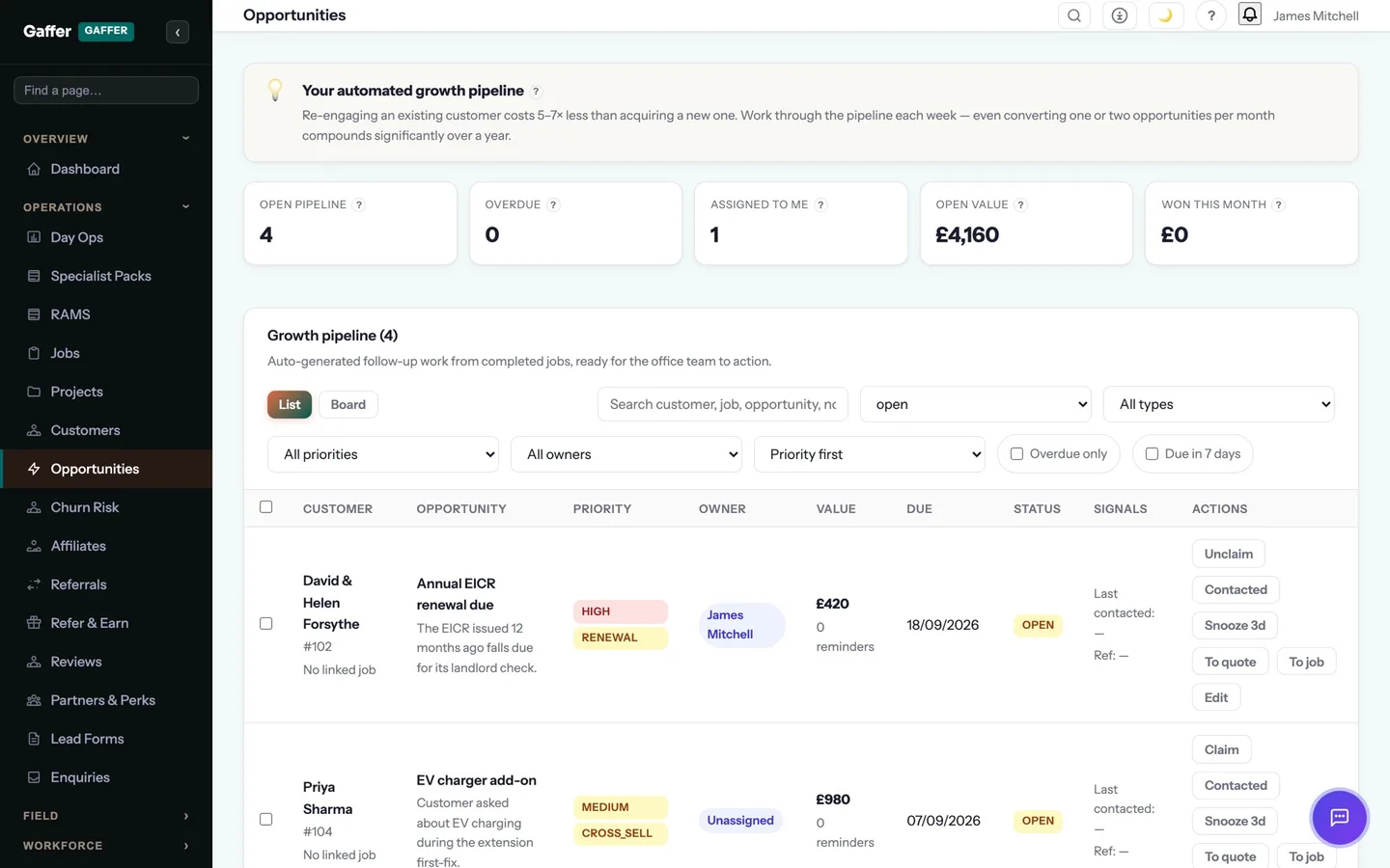 Growth pipeline in Gaffer