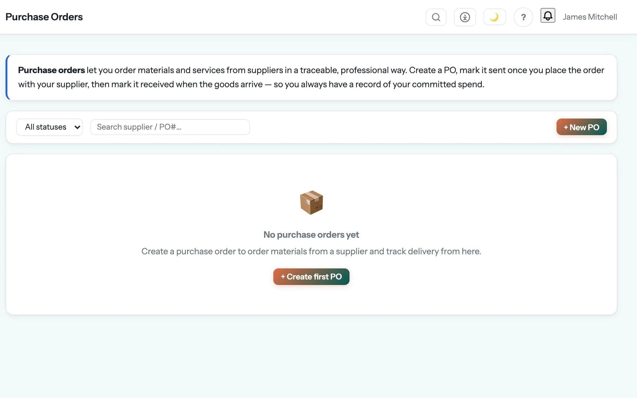 Purchase orders in Gaffer