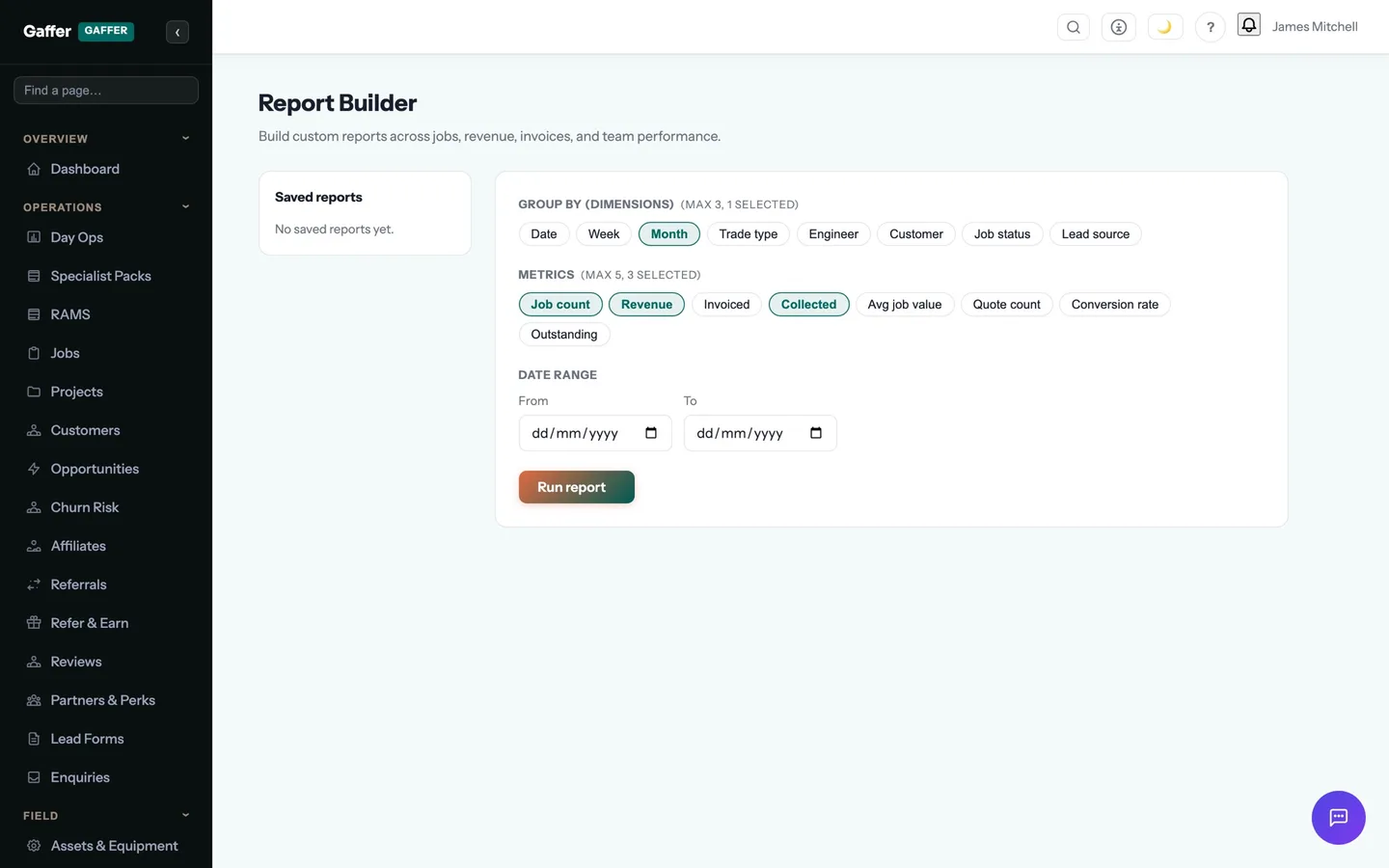 Report builder in Gaffer