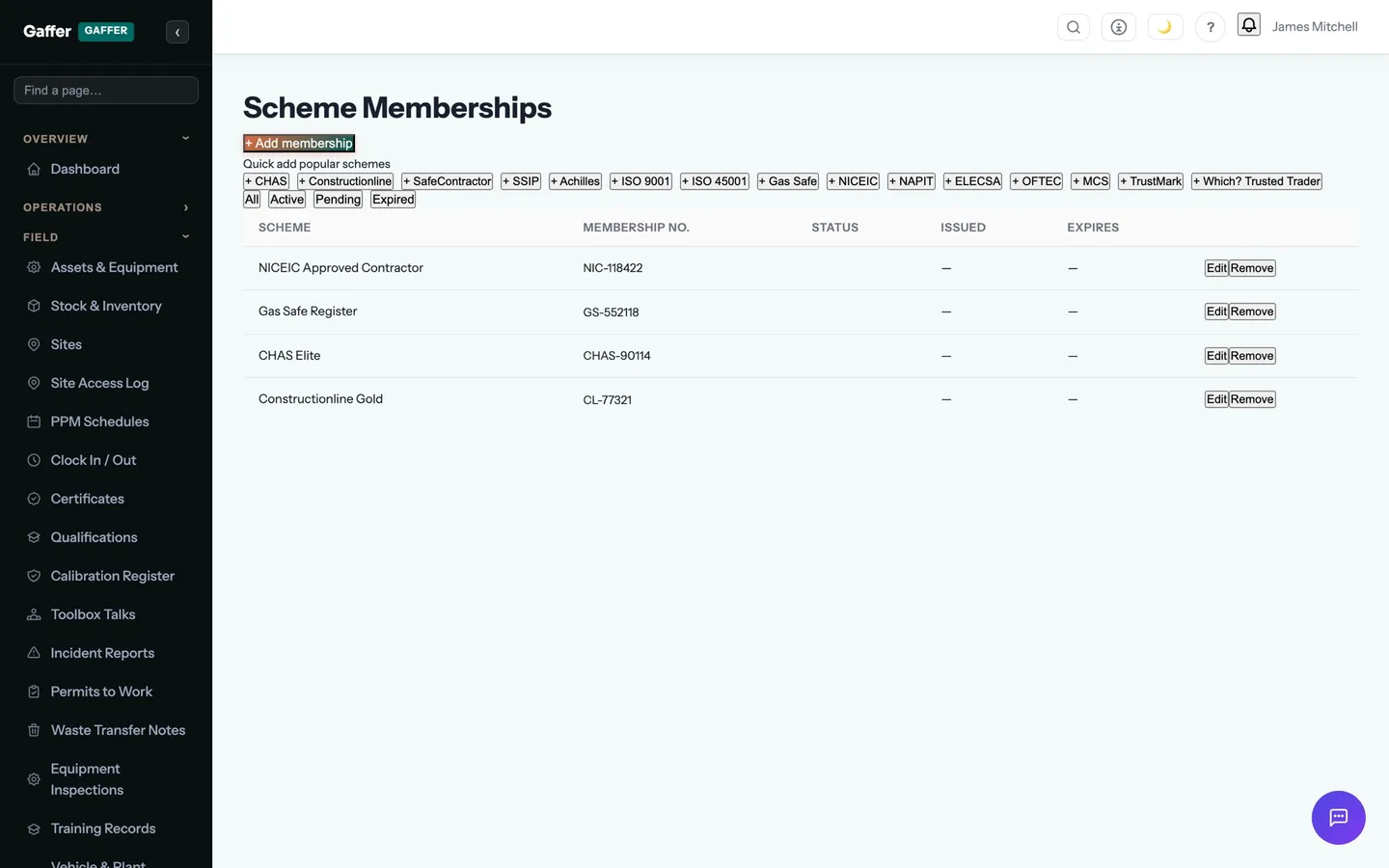 Scheme memberships in Gaffer