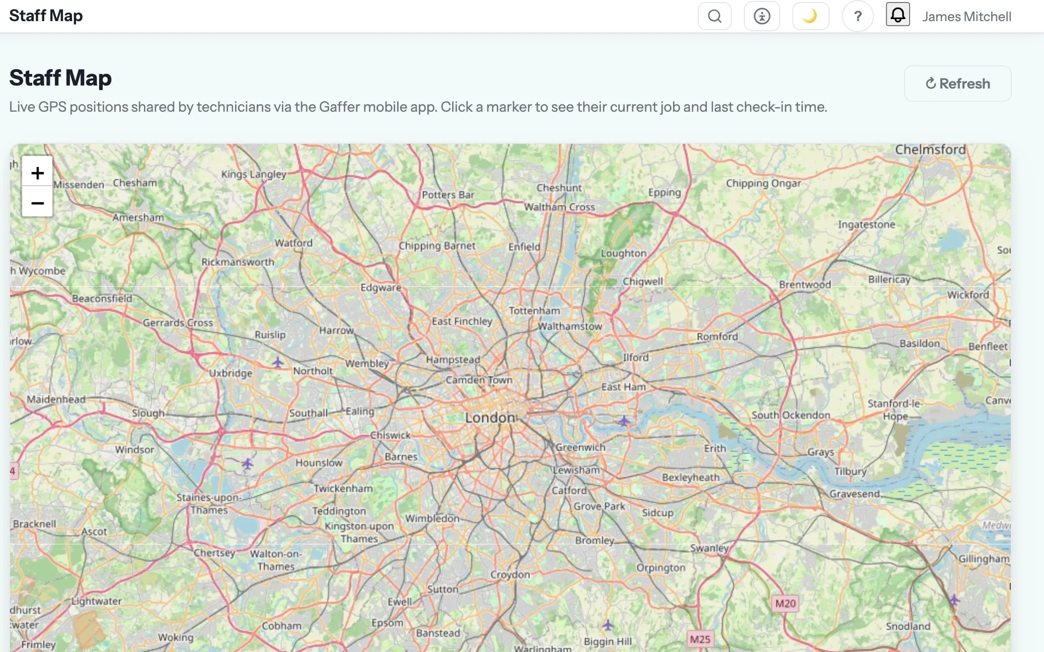 Live staff map in Gaffer