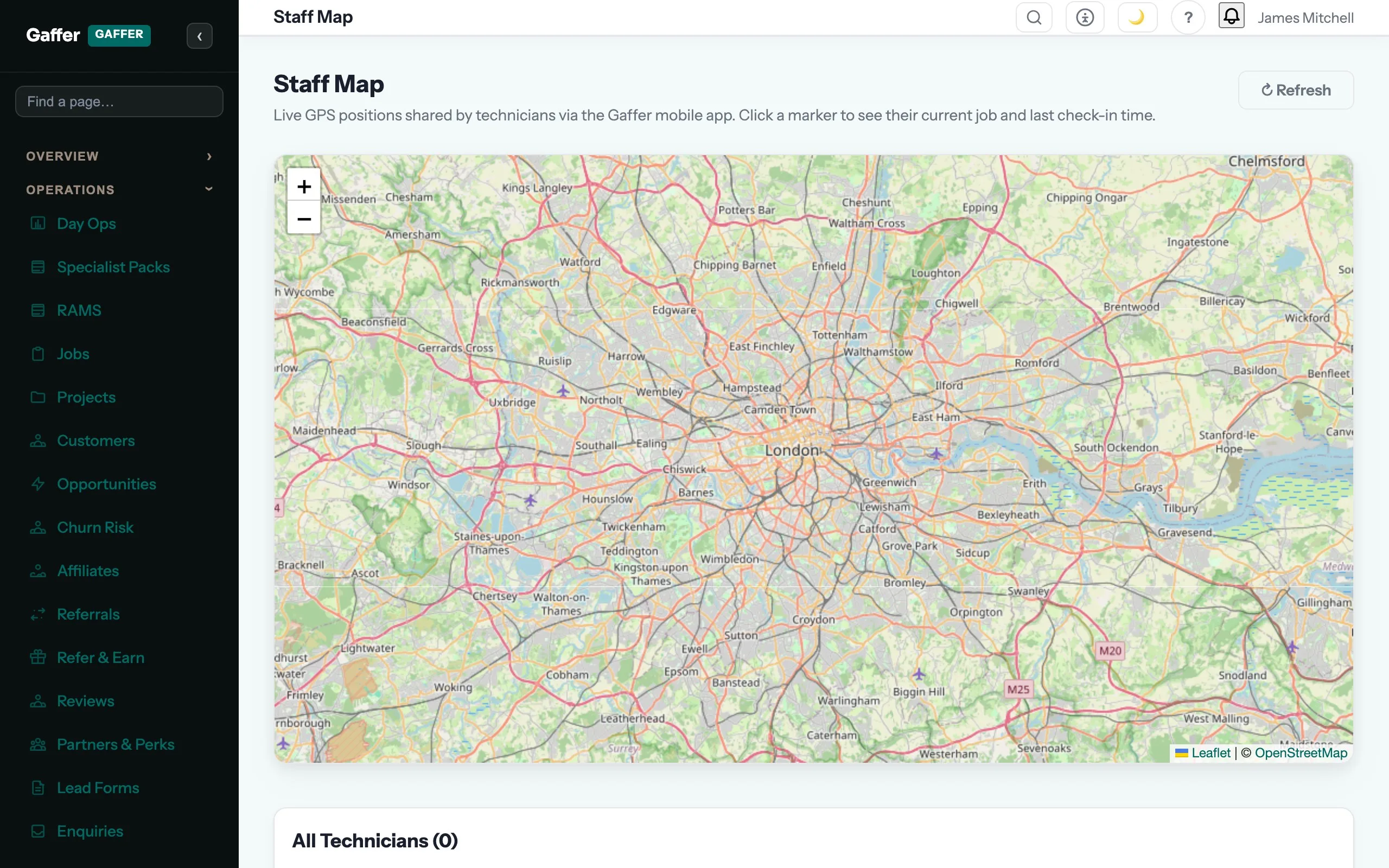 Live staff map in Gaffer